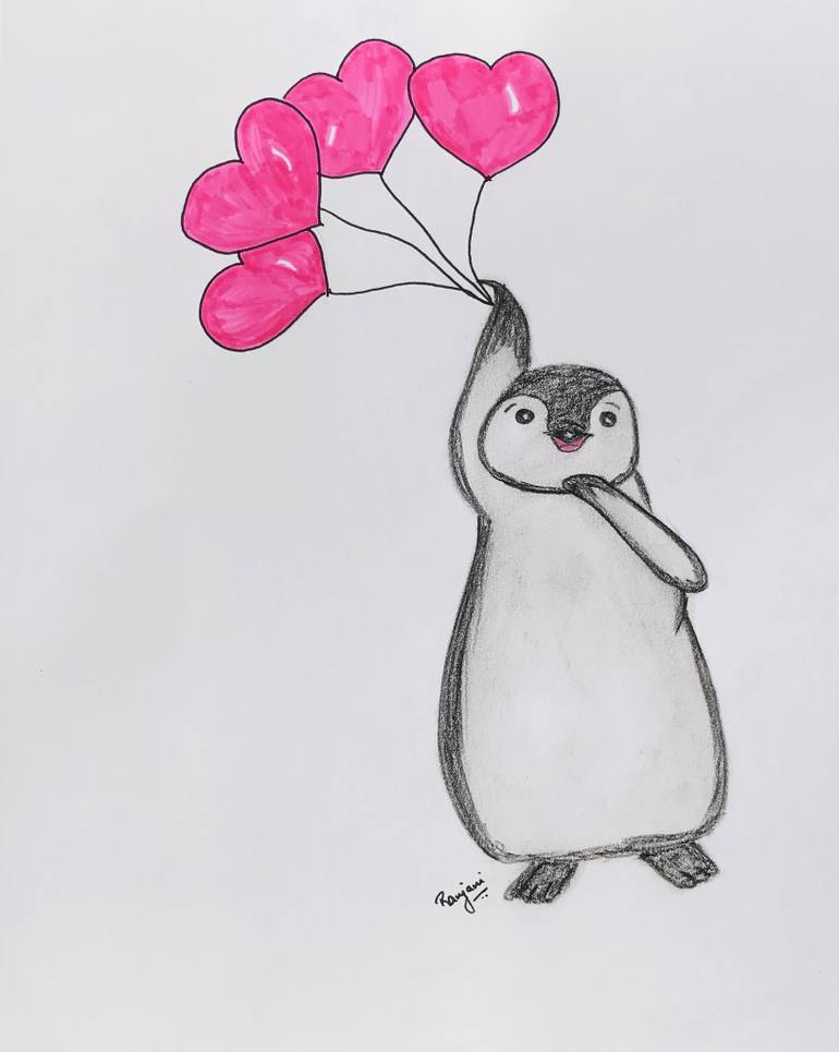 770x965 flying penguin drawing - Penguin Drawing