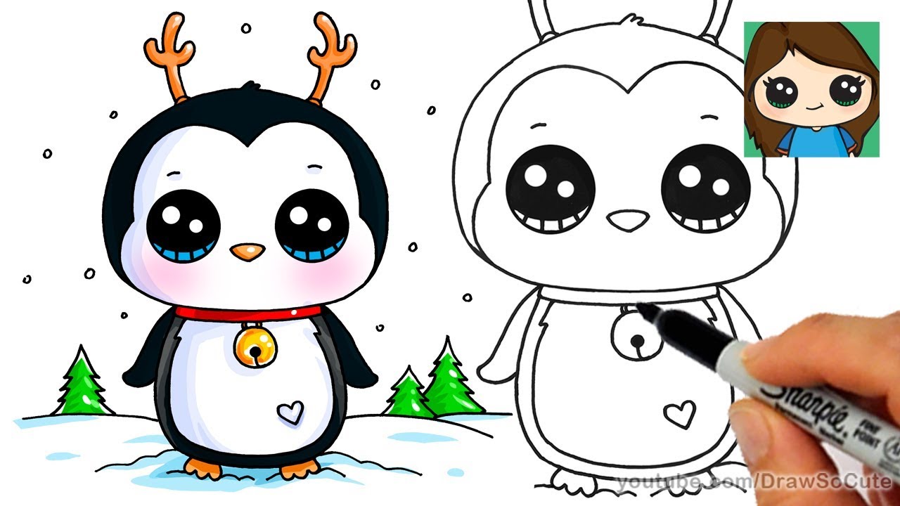 1280x720 How To Draw A Cute Penguin For Christmas Easy - Penguin Drawing Cute