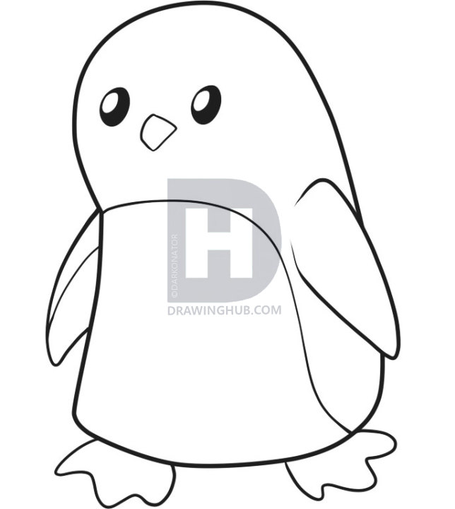 644x720 How To Draw A Penguin For Kids, Step - Penguin Drawing For Kids