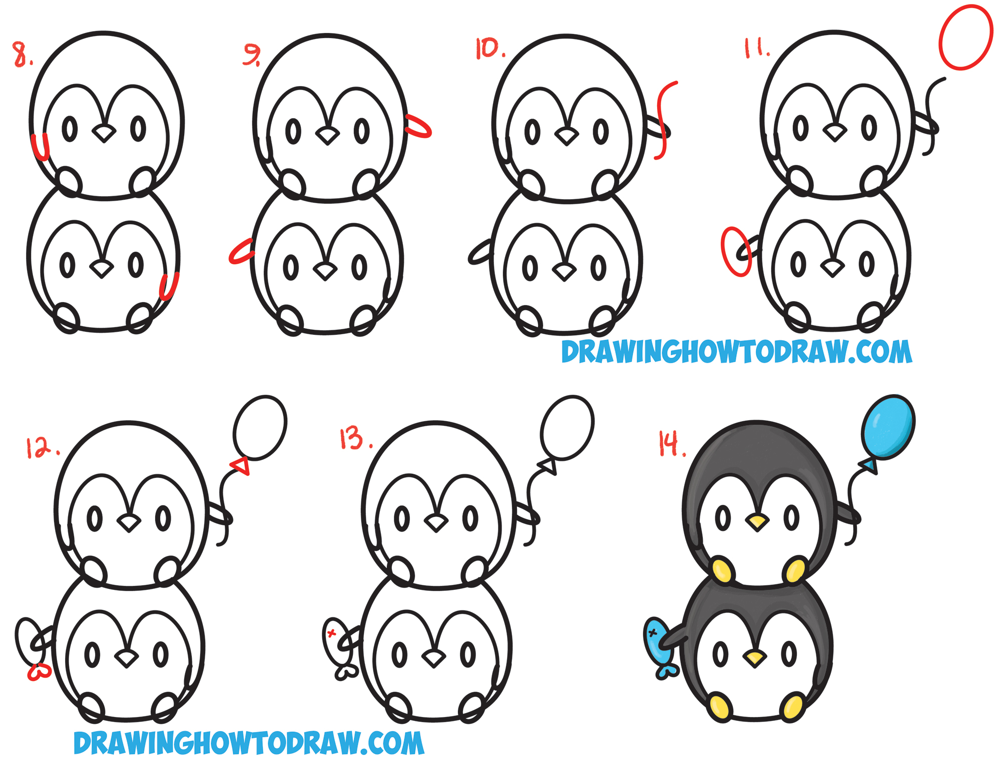 2000x1523 how to draw cute kawaii penguins stacked - Penguin Drawing For Kids