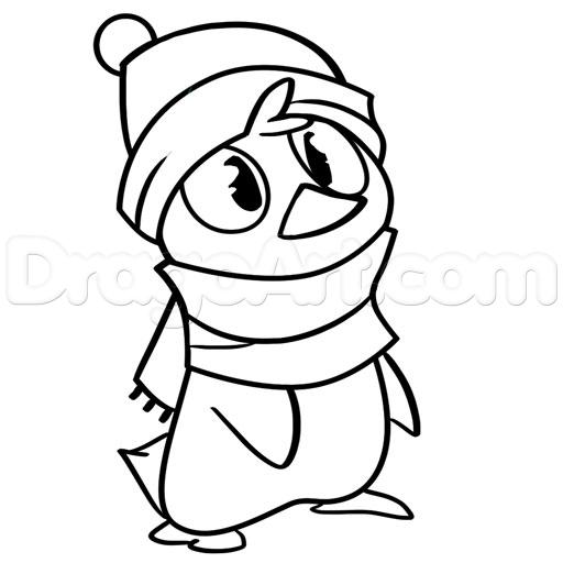 512x512 How To Draw A Christmas Penguin, Step - Penguin Drawing For Kids