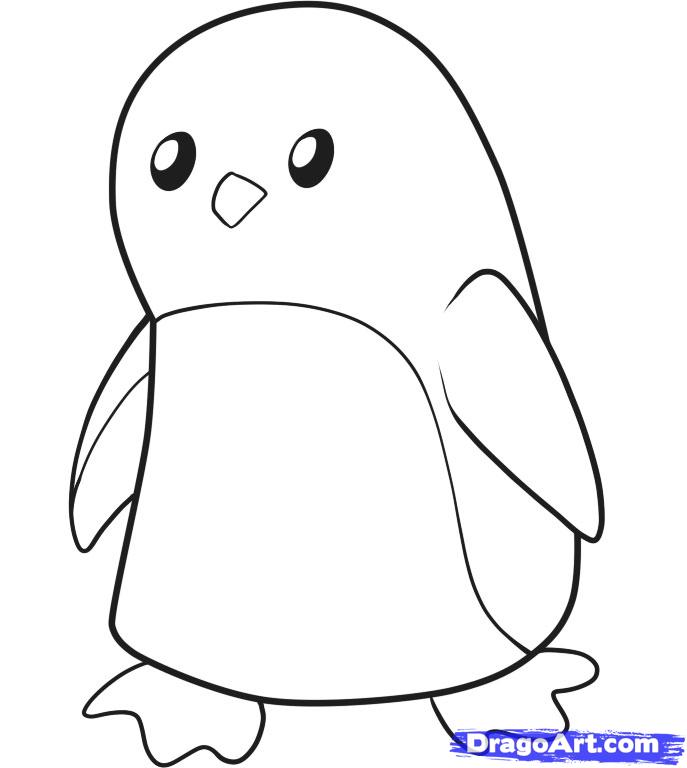 687x768 Draw A Penguin For Kids, Step - Penguin Drawing For Kids