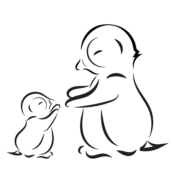 550x550 Outline Drawing Of Penguin Family Mom And Baby Posters - Penguin Drawing Outline