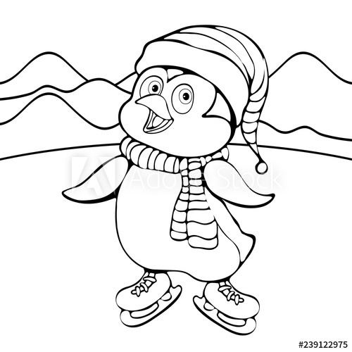 500x500 Penguin Linear Hand Drawing, Cartoon Character, Vector Black - Penguin Drawing Outline