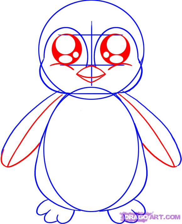 580x712 How To Draw A Baby Penguin, Step - Penguin Drawing Step By Step