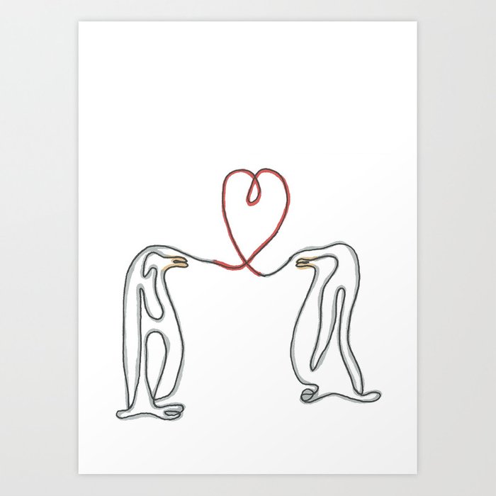 700x700 Penguins In Love Single Line Drawing Art Print - Penguin Line Drawing
