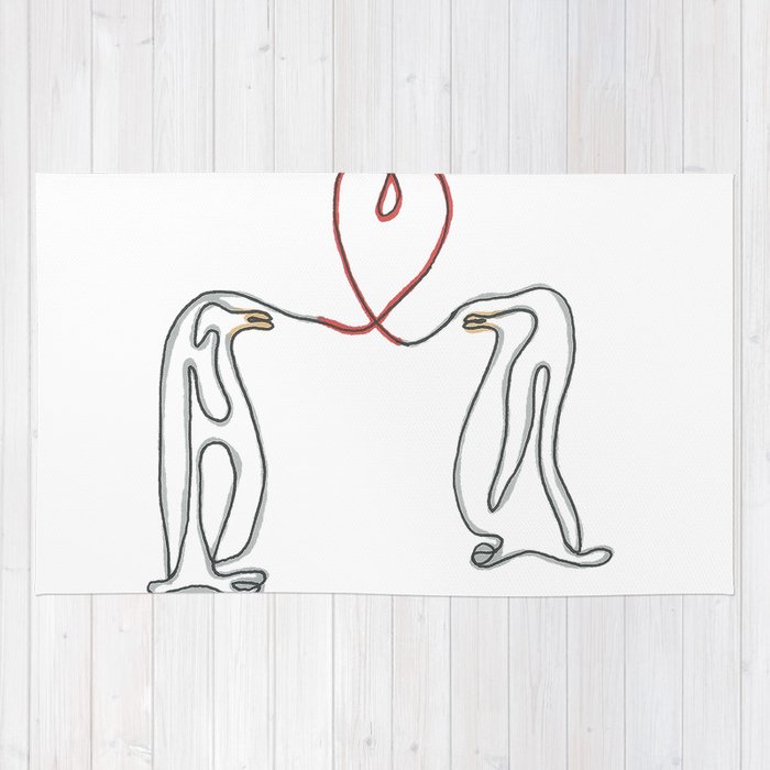 700x700 penguins in love single line drawing rug - Penguin Line Drawing
