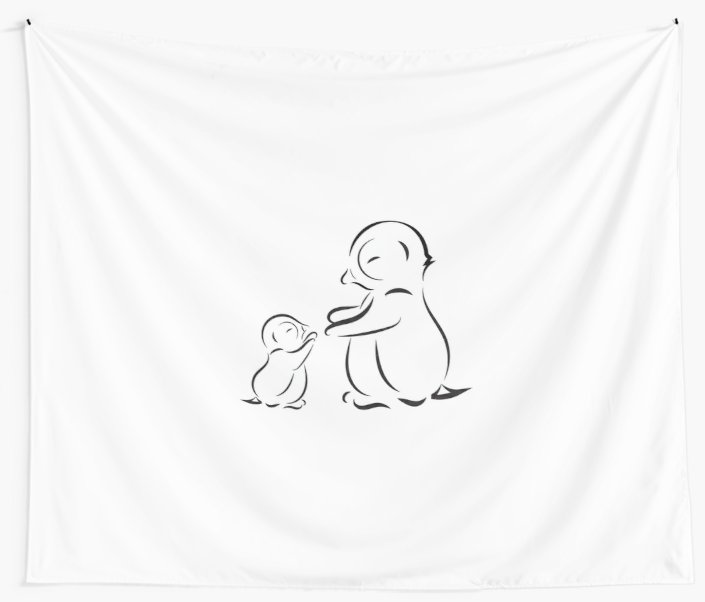 705x602 Outline Drawing Of Penguin Family Mom And Baby Wall Tapestries - Penguin Outline Drawing