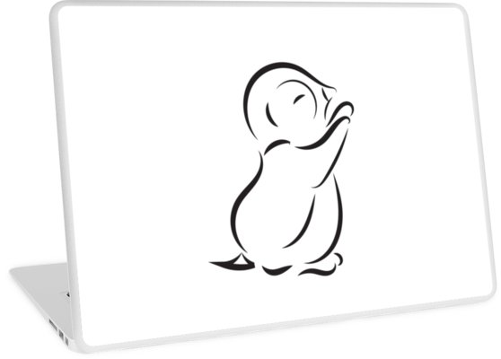 558x400 Black Outline Drawing Of Penguin Isolated Laptop Skins - Penguin Outline Drawing