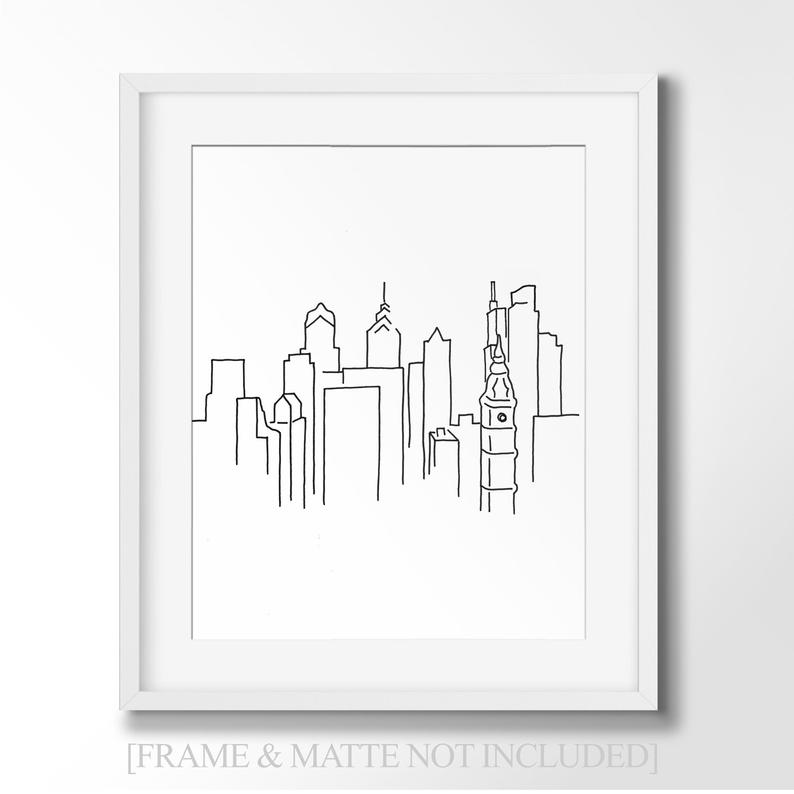 794x794 philadelphia pennsylvania skyline line art for travel lovers etsy - Pennsylvania Drawing