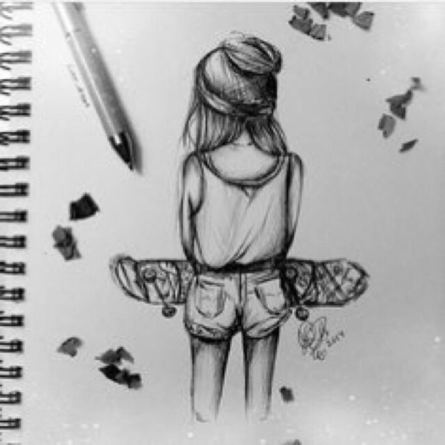 640x640 teenage girl with penny board a ia t in drawings, pencil - Penny Board Drawing