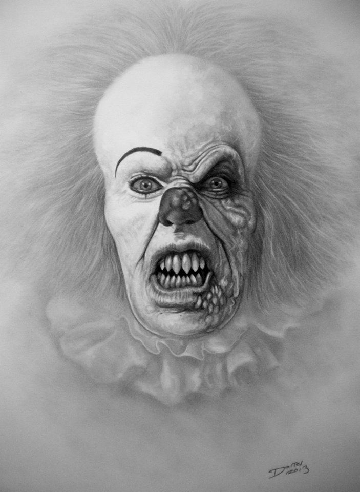 703x960 tim curry as pennywise the clown darrel bevan, graphite portrait - Pennywise The Clown Drawing