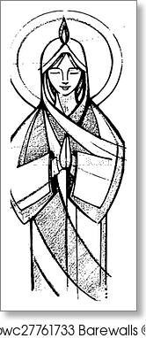 166x382 Art Print Of Mary - Pentecost Drawing