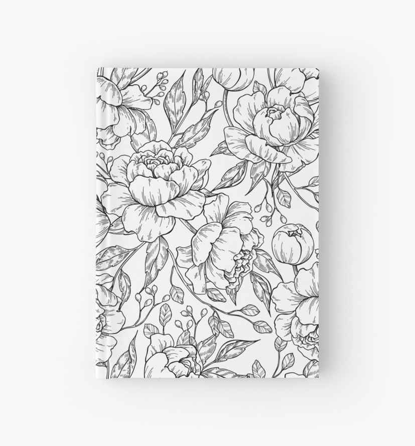 827x889 k botanical monogram detailed peony drawing hardcover journals - Peony Drawing