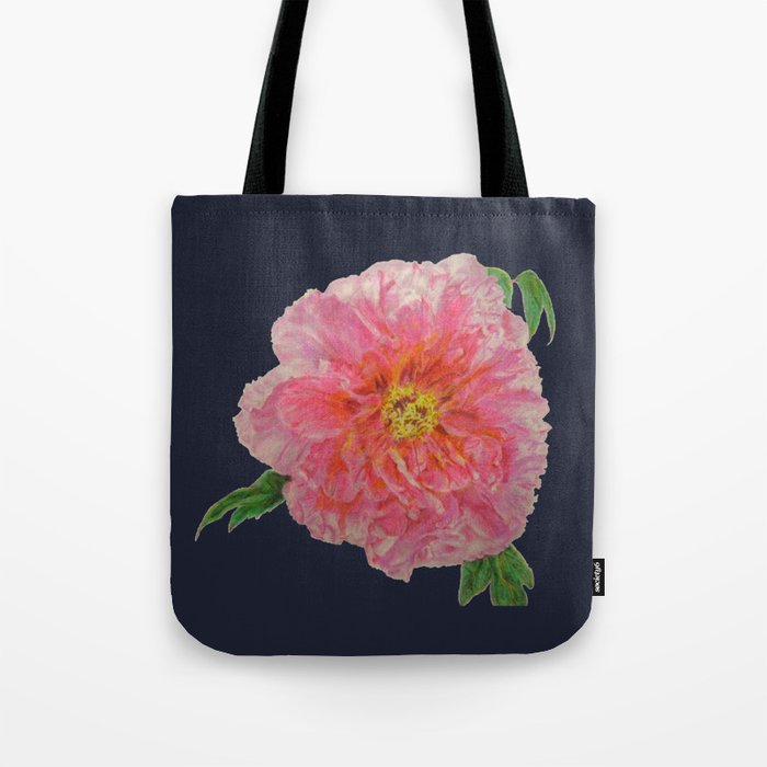700x700 pink peony flower drawing on blue background tote bag - Peony Flower Drawing