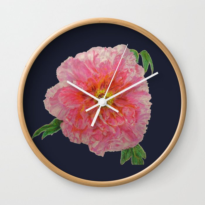 700x700 pink peony flower drawing on blue background wall clock - Peony Flower Drawing