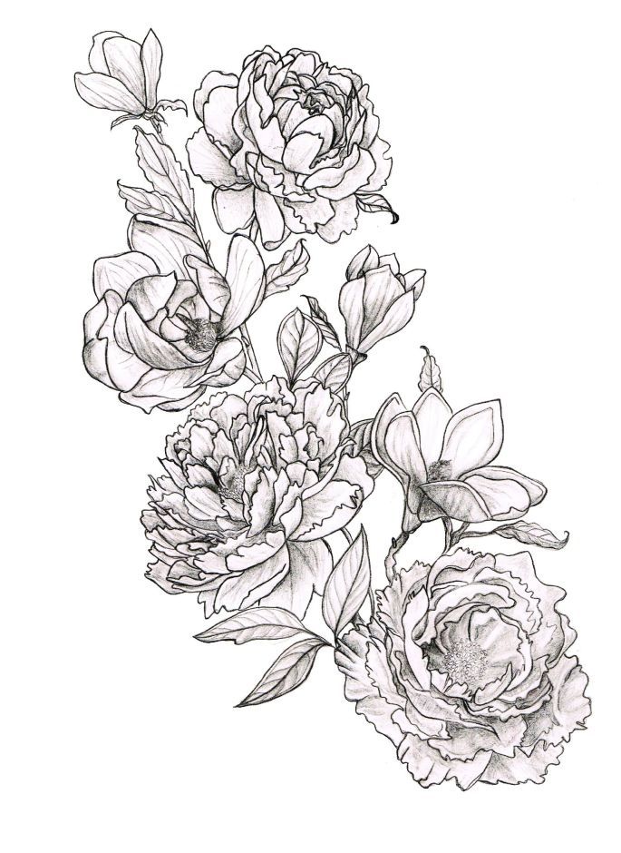 685x940 pics of my favorite geometric tattoos tattoo ideas flower - Peony Line Drawing