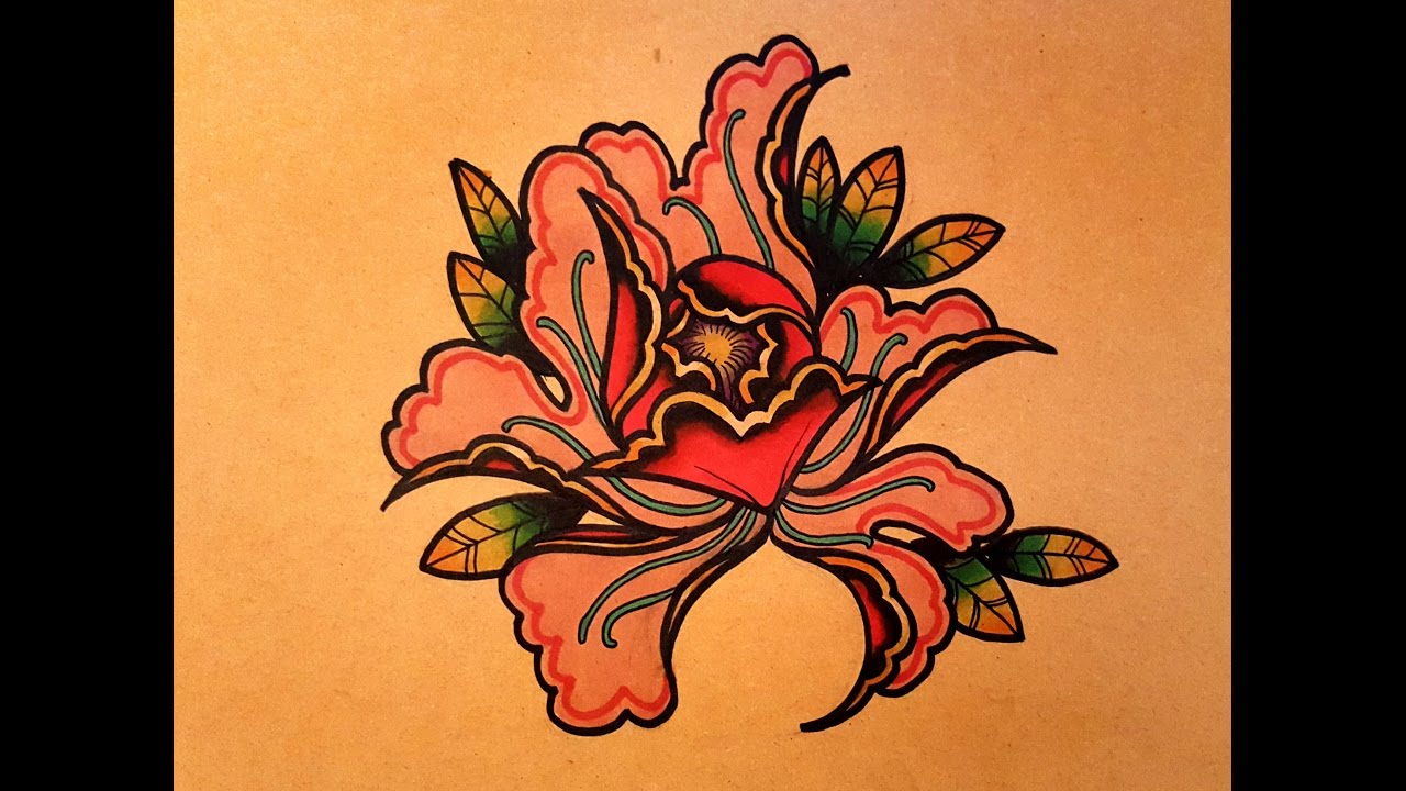 1280x720 How To Draw A Peony Flower Tattoo Style - Peony Tattoo Drawing