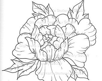 340x270 Peony Line Drawing Etsy - Peony Tattoo Drawing