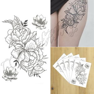 300x300 Sheets Temporary Tattoo Chest Large Peony Flower Body Art - Peony Tattoo Drawing