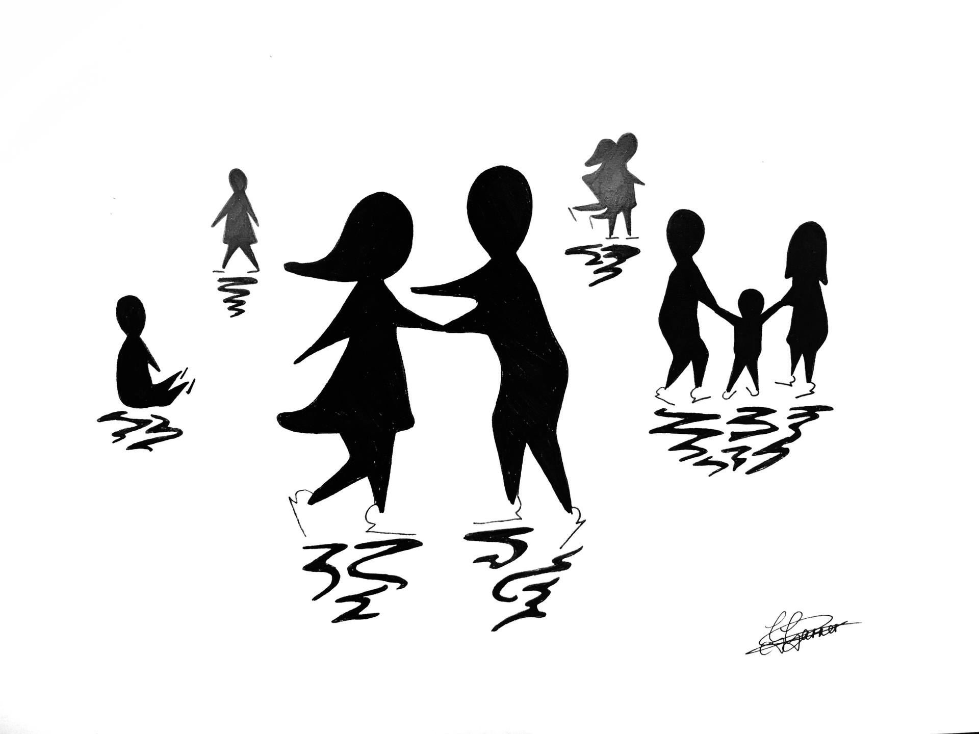 1920x1440 winter dancing drawing - People Dancing Drawing