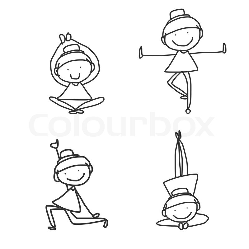 800x800 Hand Drawing Cartoon Happy People Yoga Stock Vector Colourbox - People Drawings Cartoon