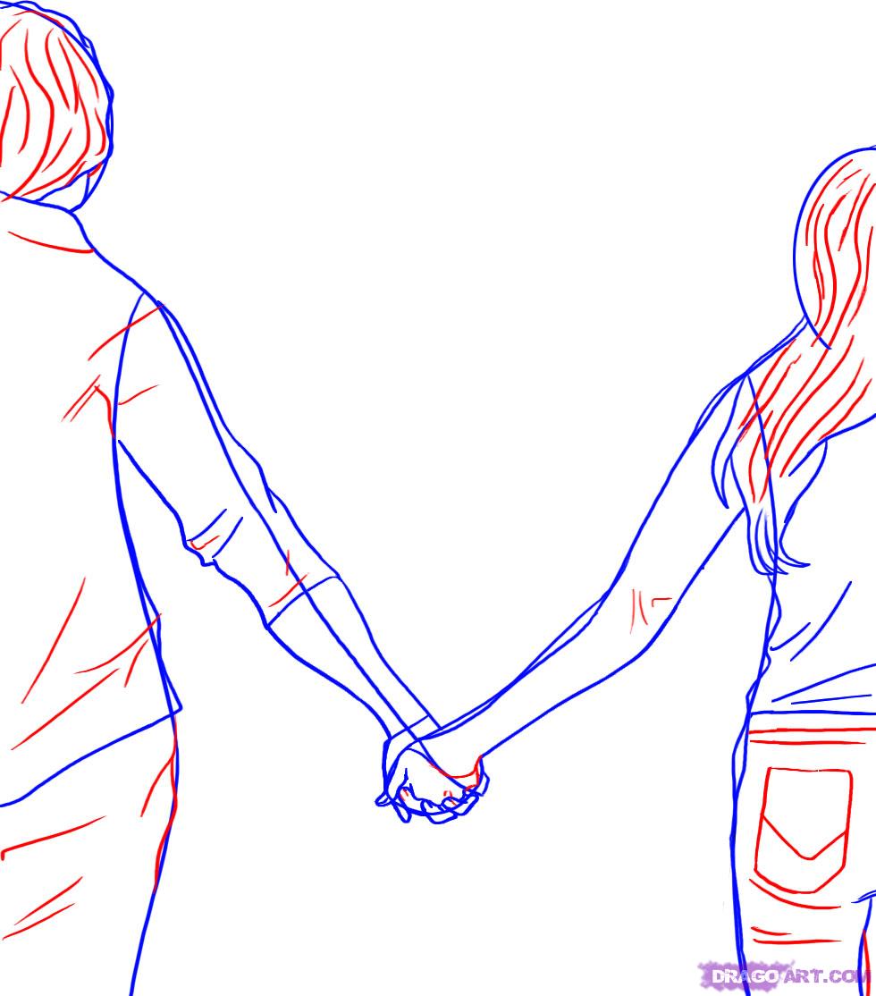 980x1114 How To Draw People Holding Hands, Step - People Holding Hands Drawing