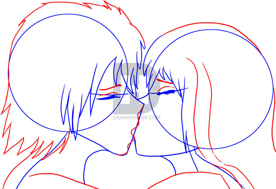 1051x720 how to draw people kissing, step - People Kissing Drawing