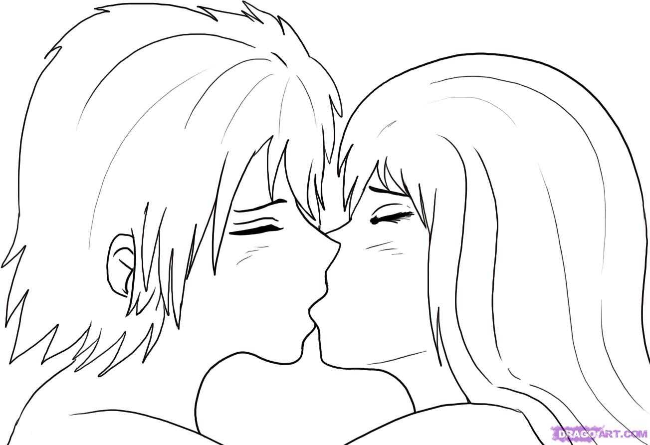 1303x892 how to draw people kissing, step - People Kissing Drawing