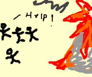 300x250 People Running From A Volcano Drawing - People Running Drawing