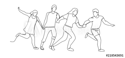 500x234 Continuous Line Drawing Running Happy People One Line Characters - People Running Drawing