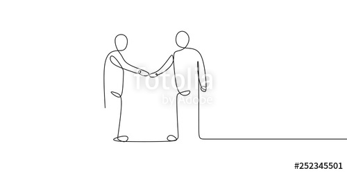 500x250 Business Meeting Concept Continuous Line Art Drawing Of People - People Shaking Hands Drawing