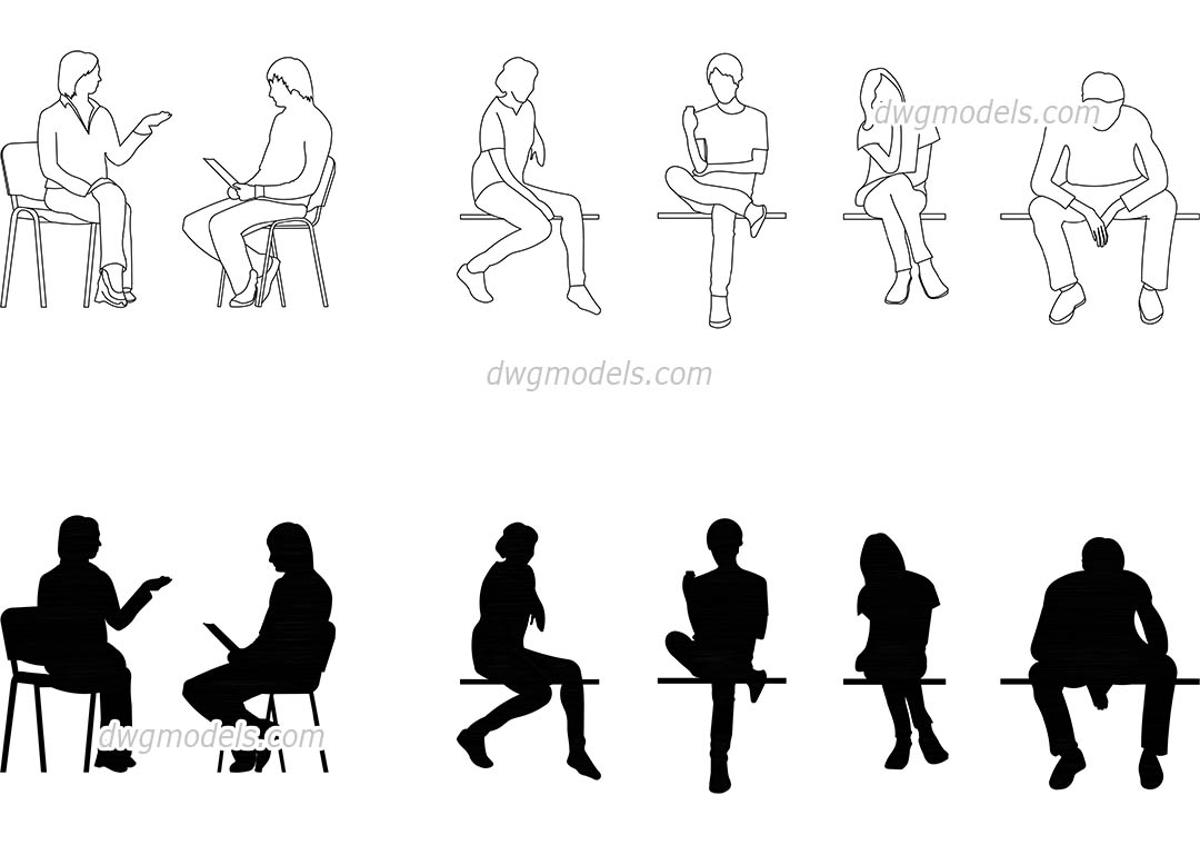 1080x760 people sitting dwg, free cad blocks download - People Sitting Drawing