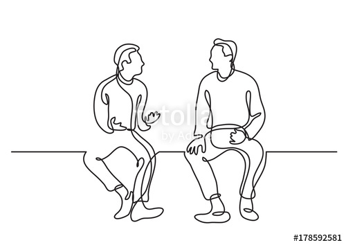 500x354 one line drawing of two sitting men talking stock image - People Sitting Drawing