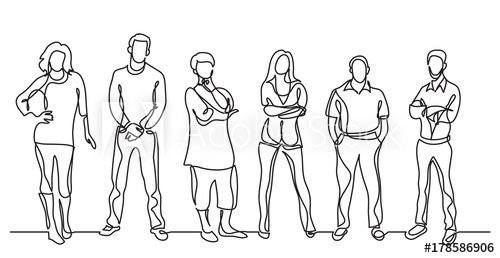 500x258 continuous line drawing of diverse crowd of standing people - People Standing Drawing