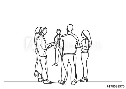 500x354 one line drawing of office party with people standing and talking - People Standing Drawing