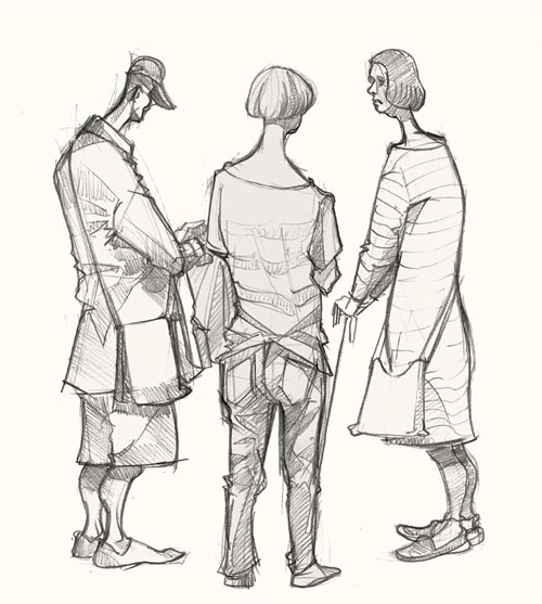 500x557 People Standing About In Columbia Road Market Drawing - People Standing Drawing