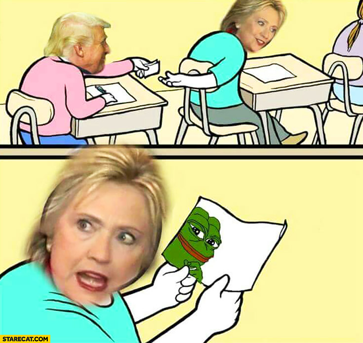735x694 donald trump gives hillary clinton pepe frog drawing meme - Pepe Frog Drawing