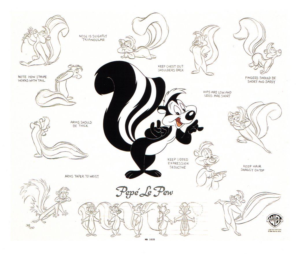 1024x877 Pepe Le Pew Model Sheet - Pepe Le Pew Drawing