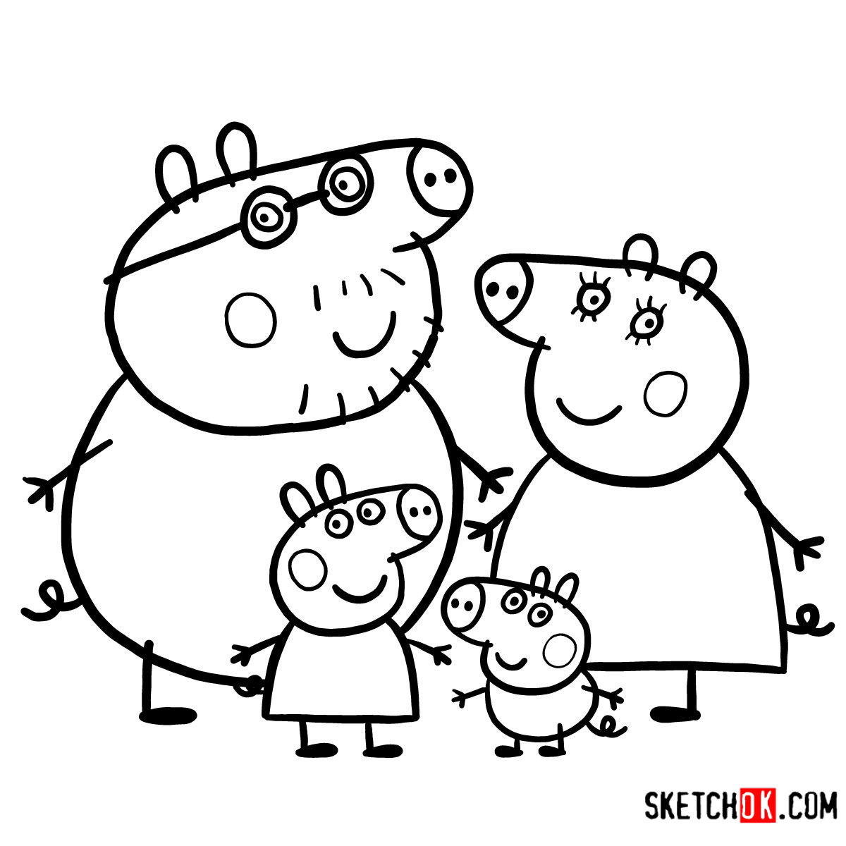 1200x1200 how to draw peppa pig's family together - Peppa Drawing