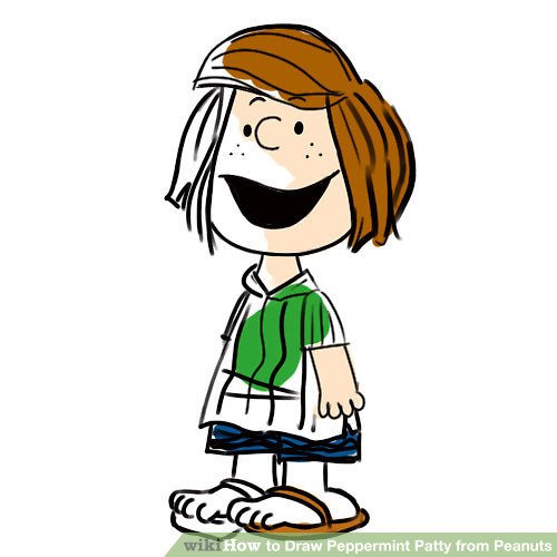 500x500 how to draw peppermint patty from peanuts steps - Peppermint Drawing