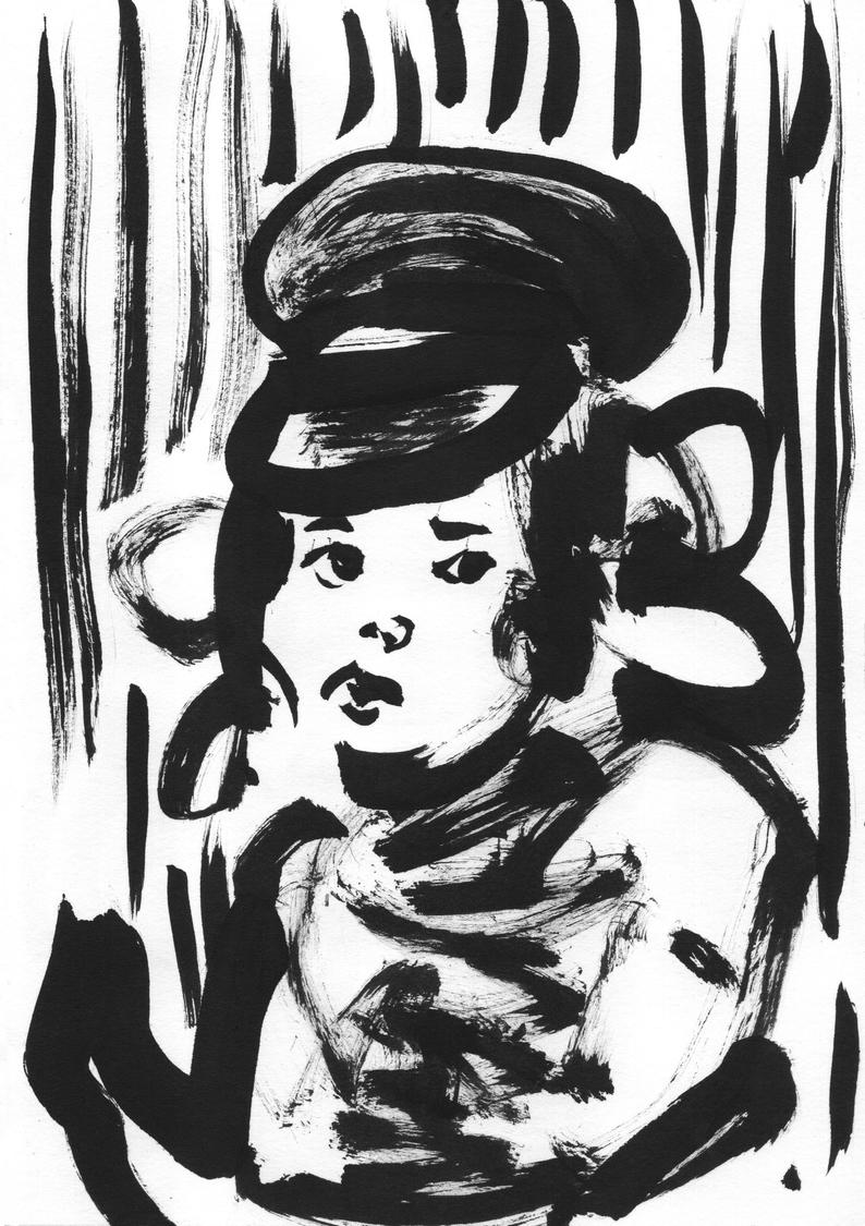 794x1125 portrait of a girl girl with hat art girl drawing perfect etsy - Perfect Drawing