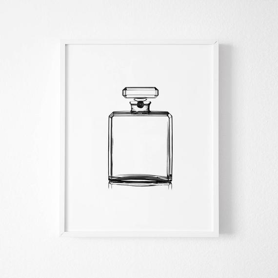 570x570 coco chanel perfume print fashion art french decor etsy - Perfume Bottle Drawing