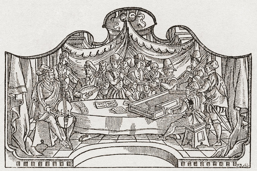900x599 an orchestra from the tudor period drawing - Period Drawing