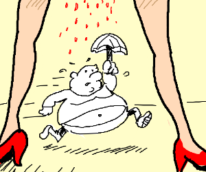 300x250 fat guy running from raining period blood drawing - Period Drawing