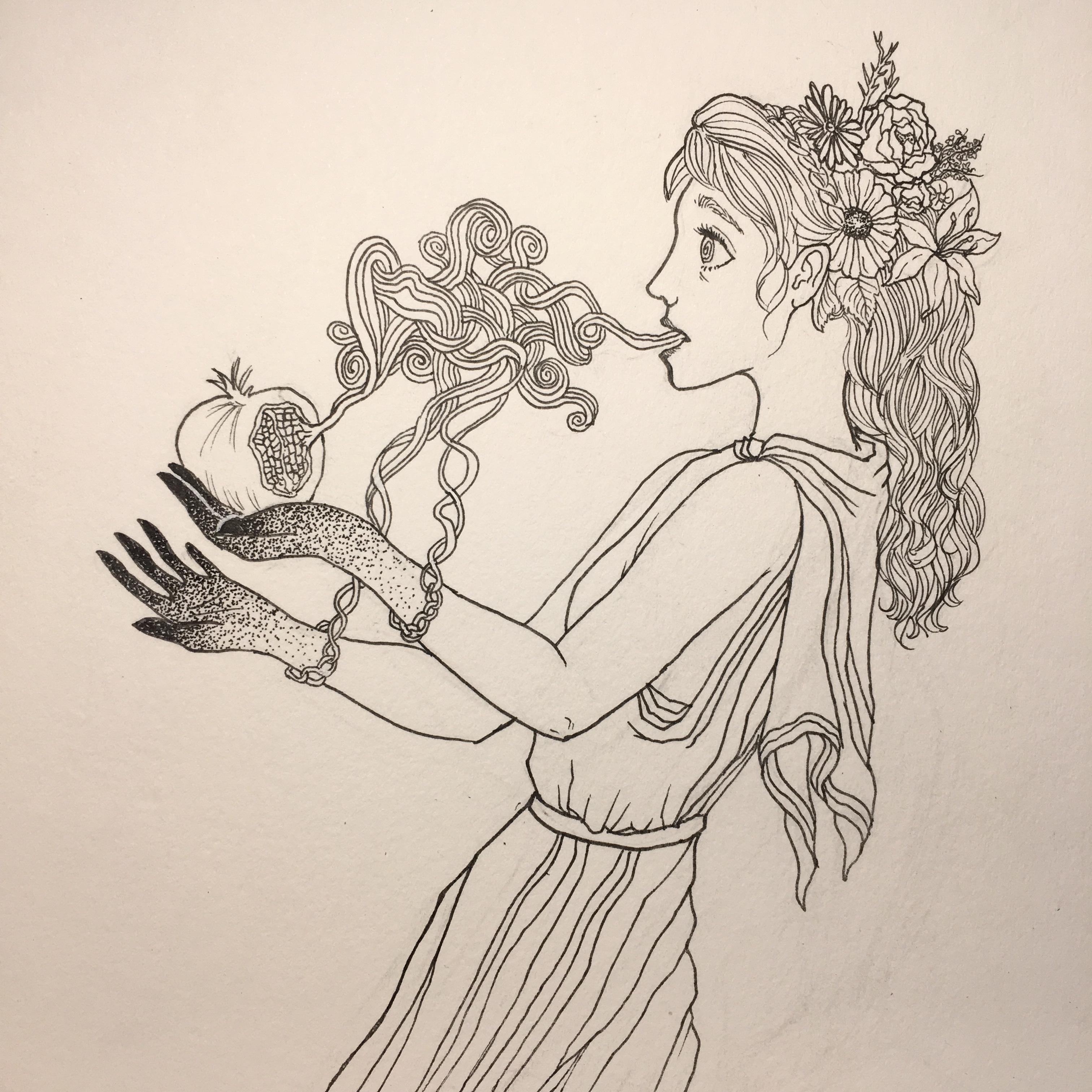 3024x3024 inktober day spell - Persephone Drawing.