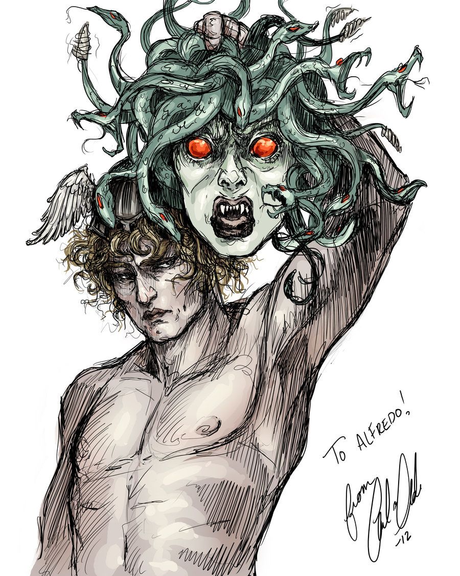 900x1125 perseus and medusa digital sketch commission - Perseus Drawing