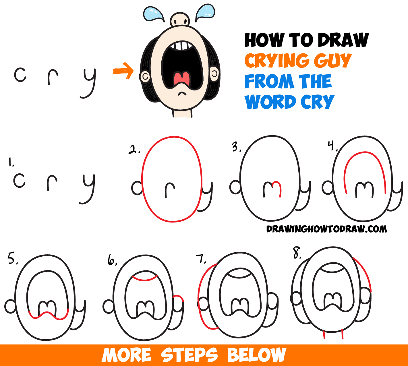 1421x1275 how to draw cartoon crying person from the word cry easy step - Person Crying Drawing