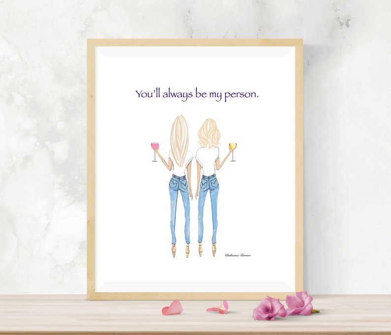 794x680 two blondes with wine you'll always be my person drawing etsy - Person Drawing