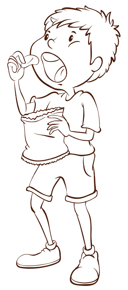 442x1000 illustration of a simple sketch of a boy eating on a white - Person Eating Drawing
